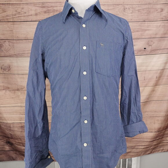 ABERCROMBIE & FITCH MUSCLE FIT BLUE STRIPED BUTTON DOWN SHIRT MENS 2XL XXL - Picture 3 of 7